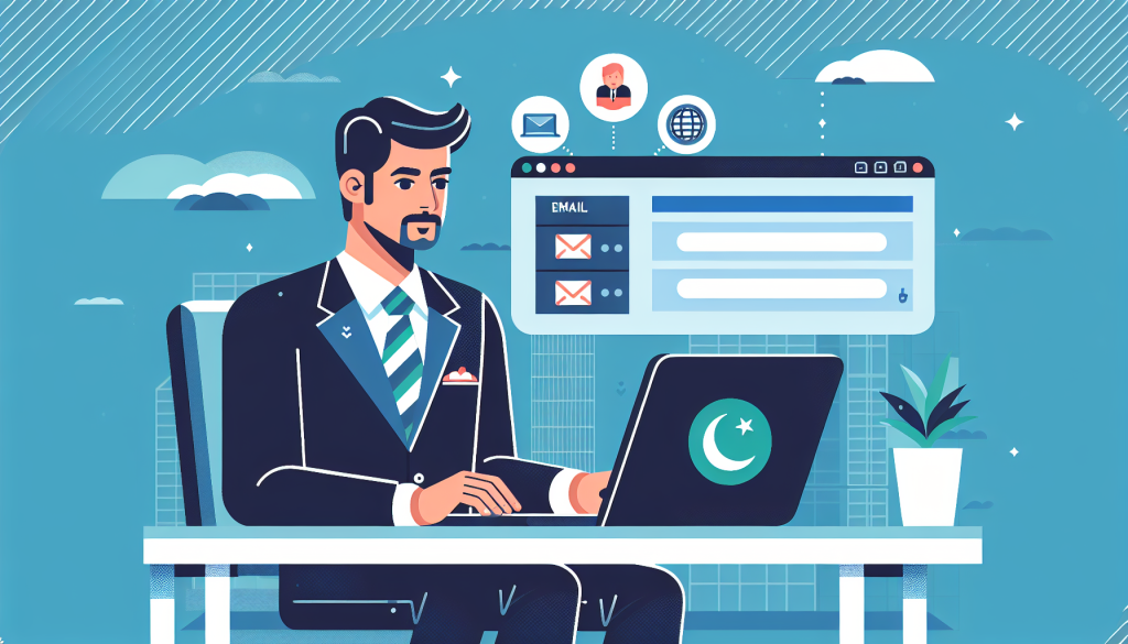 Professional email hosting setup with cPanel in Pakistan - businessman configuring email accounts on laptop